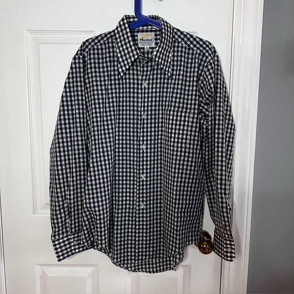 MOHAWK Men’s Black & White Gingham Shirt - Over Sized Collars, Size L 16-16.5”